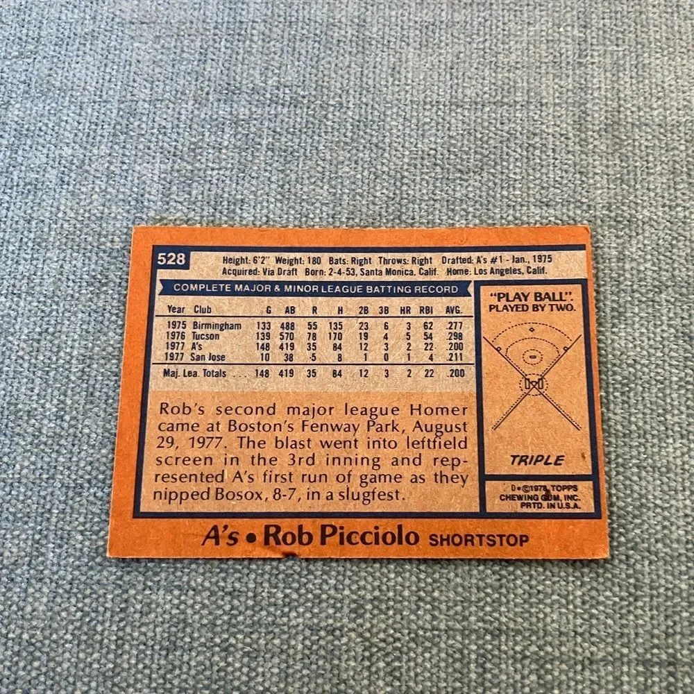 1978 Topps Oakland A's Baseball Card Trading Card